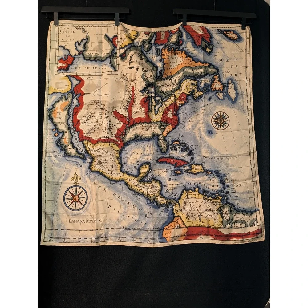 Vintage Banana Republic 100% Silk America Map Scarf Unique Wearable Art to Wear